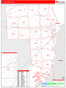 St. Clair County, MI Digital Map Red Line Style